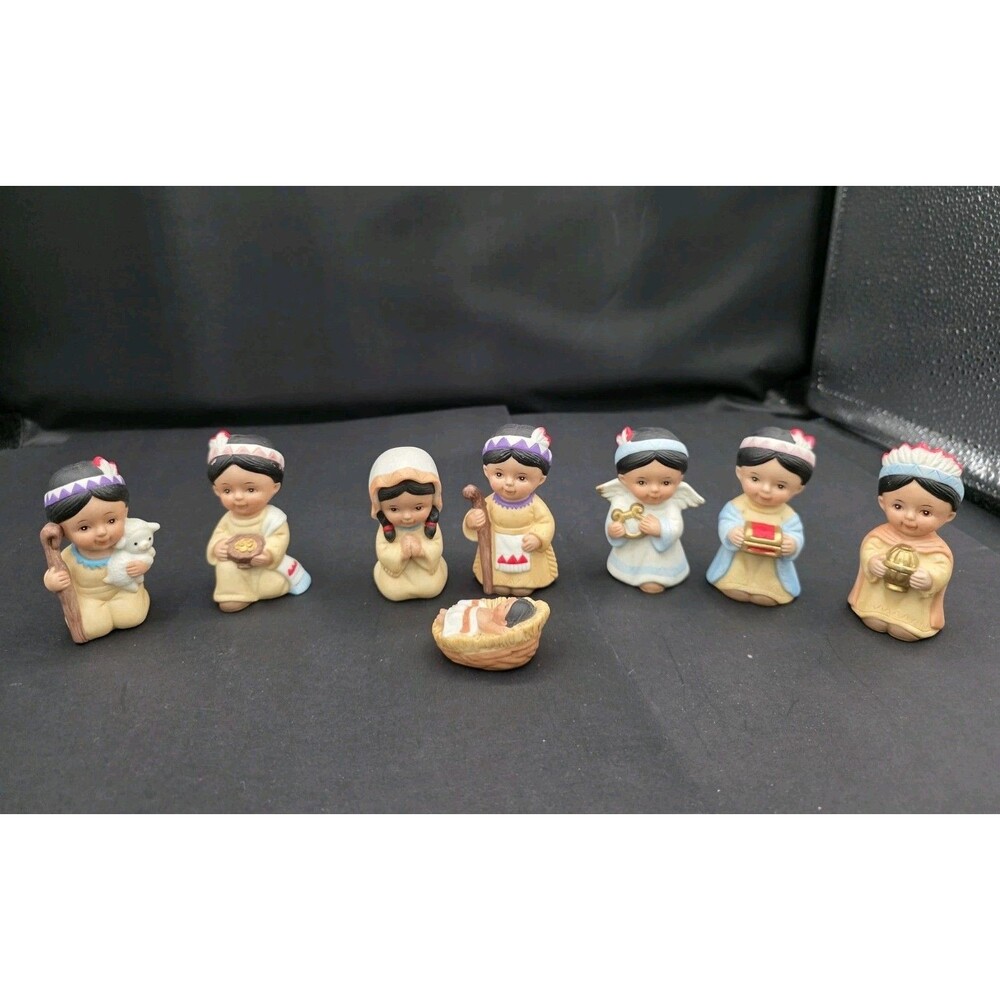 Native American Christmas Nativity Set Homco #5608 Porcelain 8 Pieces No Animals